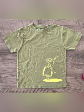 Vintage Green As Wee Grow Boy's Organic Cotton Short Sleeve Robot Tshirt Size 3T